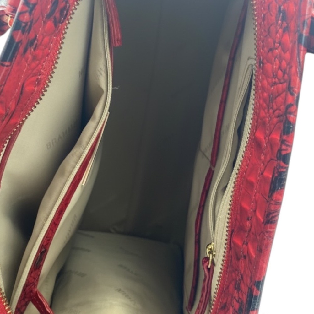 Brahmin Tia Shopper Bag Lipstick Ombre Melbourne Embossed Leather Tote Red Black - Picture 9 of 10